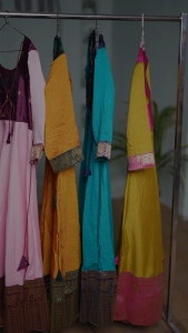 VICHITRA SILK ANARKALI KURTIS GOWN WITH PATTU BORDER WITH DUPATTA