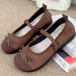 Giày Đơn Phẳng Cổ Điển Mùa Xuân 2025 Giày Đơn Phẳng Đơn Giản Có Nơ Thắt Nút Phong Cách Bắc Kinh Cổ Điển Giày Đơn Đa Năng Thời Trang Cho Mẹ
