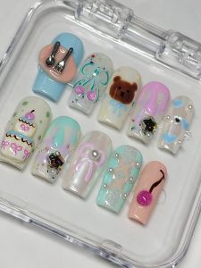 Nails box thủ công Y1 gấu + bánh kem