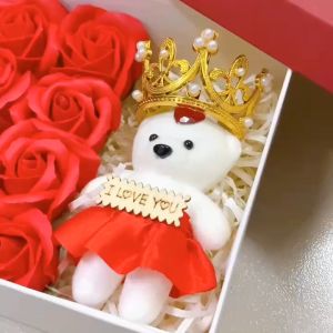 Hộp quà hoa hồng sáp 12 bông siêu thơm tặng sinh nhật kèm gấu và đèn LED quà tặng bạn gái ngày quốc tế phụ nữ 8/3 hoa tặng mẹ bó hoa hồng sáp thơm tặng người thương