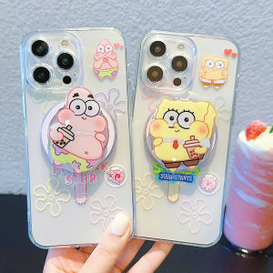 💯【Phone Case】+FREE Shipping 💯 Magnetic Sponge Bob Stand Wireless Charger Case For iPhone 11 12 13 14 15 16 Pro Max 14 15 16 Plus Case Stand Camera Protector Soft Clear Cute Cartoon Holder Cover