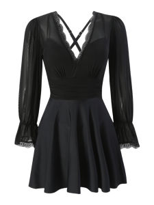 ชุดว่ายน้ำวันพีซหงส์ดำชุดว่ายน้ำขาตรงแบบปิดมิดชิดไซส์ใหญ่โครงเหล็กใส่แช่น้ำพุร้อนใส่แล้วดูผอมปิดหน้าท้องสำหรับสาวอวบแขนยาว