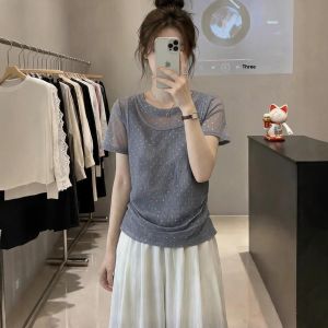 Flared Mesh Splicing T-Shirt Top