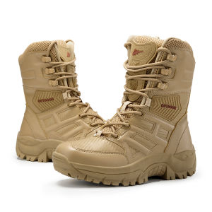 High Quality Mens Brand High-Top Leather Boots Breathable Desert Combat Mens Boots Outdoor Shoes Non-slip Hiking Ankle Boots