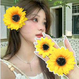 4Pcs Sunflower Hair Clip Women Girls Sweet Dual-Use Flower Duckbill Barrettes Headwear Seaside Holiday Party Bridal Hair Accessories