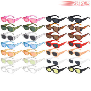 28 PCS Small Rectangle Sunglasses For Women Men Vintage Brand Designer Square Sun Glasses Female Eyewear Anti-glare UV400