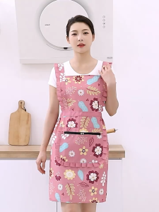ผ้ากันเปื้อนสไตล์เจ้าหญิงเกาหลีสุดอินเทรนด์ ลูกไม้ใบใหญ่ผ้าแคนวาสระดับไฮเอนด์ พร้อมกระเป๋ามีซิปขนาดใหญ่ สำหรับใช้ในบ้านและรับประทานอาหาร ห้องครัว ร้านอาหาร คาเฟ่ พร้อมส่งทันทีจากกรุงเทพฯ