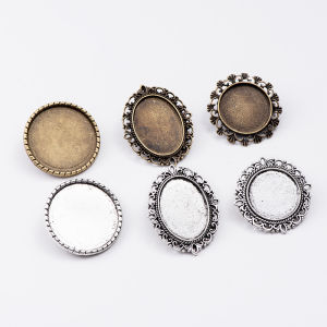 Handmade DIY round Badge Brooch Pin Base Holder Oval Flat Base Retro Style Jewelry Accessories Material for Floral Lapel Pins