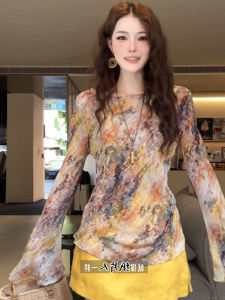 ZHILU | Retro Floral Print Loose Fit Chiffon Long Sleeve Summer Top