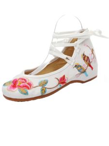 Low Heel Embroidered Cotton Shoes Pure White Student Dance Shoes round Head Women Single Shoes Ethnic Style Daily Wear Glue Adhesive Shoes