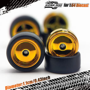 Model Car 1/64 Removable Rubber Slick Tires 11mm Mirror Finish Rims RLC Premium Wheels for Advan GT(1 Set)