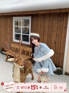 Warm Fall Winter Cape Poncho Tweed Coat Set