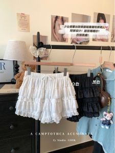 กางเกงลำลองเอวสูงผู้หญิง กางเกงขาสั้นทรงเอลายลูกไม้ ทรงเข้ารูป ฤดูร้อน 2025 กางเกงกระโปรงทรงเอ ทรงเข้ารูป สไตล์เกาหลี