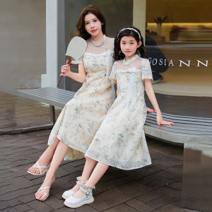 High-End Parent-Child Matching Dresses Chinese Style Cheongsam Lace Skirts Summer New Arrival Womens Dresses Polyester Fiber