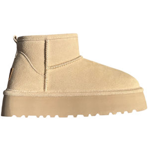 Waterproof Low Cut Snow Boots Womens Thick Bottom Leather Booties Winter Fashion Fleece Lined Anti-Slip Cotton Booties