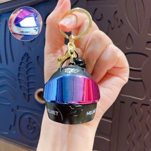 YOUYUEPIN 1-2PCS Electroplated Visor Helmet Keychain With Bell And LED Light Durable Plastic Key Ring Car Key Fob Backpack Ornament Decoration