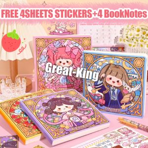 Great-King Cutie Girl Notebook Student DIY Cartoon Cute Handbook With free Decorative Sticker booknotes