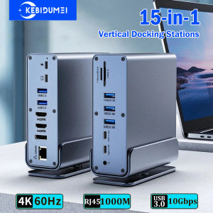 15-in-1 Vertical Docking Stations USB Hubs USB C HUB with Triple Monitor Type-C to HDMI 4K60Hz/RJ45 1000M/USB3.0/PD100W for PC