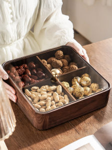 Luxury Black Walnut Wood Dry Fruit Box Chinese Style Living Room Home Use Candy Nuts Snacks Storage Tray Elegant Serving Dish