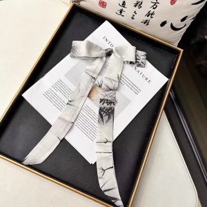 Long 2 Meter Solid Color Narrow Silk Scarf Women Versatile Small Bandana Decorative Hairband Sash Bag Tying Satin Belt