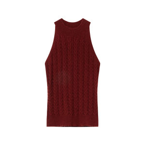 Hello Canon Summer 2025 New Style Womens Knitted Neck Hanging Vest Slimming Effect Flower Texture Top Nylon Acrylic Blend