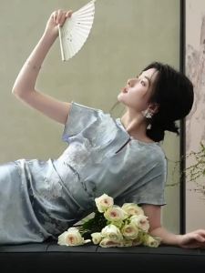 JK＆JS | New Chinese Style Silk Embroidery Qipao Dress Women Summer Long Dress Elegance National Trend JKJS P5035941 Ladies Midi Dress