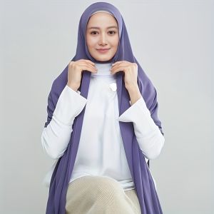 Jifang Women Plain Bubble Chiffon Instant Hijabs Shawl Adjustable Elastic Muslim Instant Hijab SL99