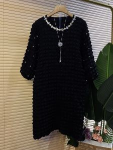 ชุดเดรสยาวทรงเข้ารูปไซส์ใหญ่ ฤดูใบไม้ผลิ 2025 ทรงเข้ารูป เดรสทรงเอ แขนยาว ปกโปโล ผ้าโพลีเอสเตอร์ 100%