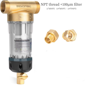 BriskSpring Spin Down Sediment Filter 100/300 Micron Whole House Water Filter System Back Flush Pre-Filtration For RV BPA Free
