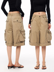 American Retro Loose Straight Leg Roll-up Shorts