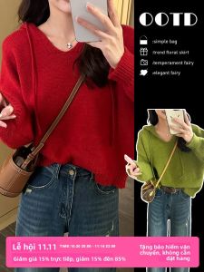 BIFEIMENG | Red Knit Sweater Layer Base Comfortable Elegant