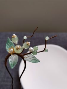 เครื่องประดับผมแบบจีนโบราณสไตล์แฮนด์เมดเรียบง่ายหรูหราสีเขียวอ่อนสำหรับชุดกิ๊บติดผมแบบจีนโบราณ