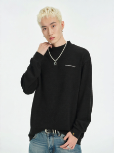 dangerouspeople | Embroidered Half High Collar Thermal Long Sleeve T-Shirt