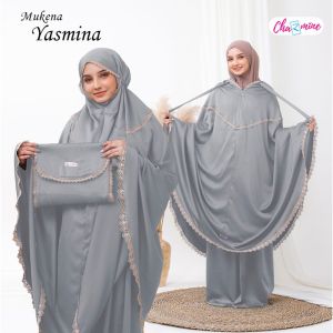 Mukena Yasmina 2in1 Dewasa Satin Premium Standar Jumbo Hitam Putih Navy Mocca Merah Marun Dusty Pink
