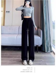 High Waist Thickened Fleece Narrow Wide Leg Pants Womens Casual Straight Cut Trousers Autumn Winter Korean Style plus Size