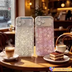Love Laser Shell Pattern Phone Case for IPhone Air 17 16 15 13 12 Pro Max 14 Plus 11 13Pro Women Girls Diamond Lens Film Cover