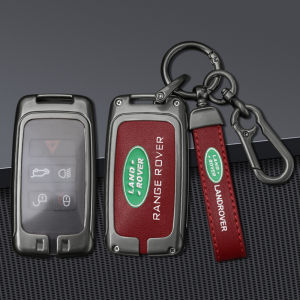 Zinc Alloy Premium Genuine Leather Car Key Fob Shell Case Cover Chain For Land Rover Defender Range Rover Evoque Sport Velar Freelander Discovery Sport LR4 Smart Remote Holder Keychain