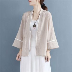 Retro Cotton Linen Jacket Women Loose Tie Chinese Style Hanfu Air Conditioner Shirt Tea Clothing Top Thin Outerwear Beautiful