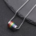 Enamel Rainbow Bead Charm Necklace Stainless Steel Box Chain Necklaces For Men Women LGBT Pride Jewelry. 
