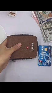 GL Fashionable mens two fold zipper short change retro casual wallet Q-3