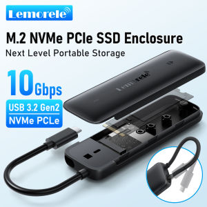 Lemorele SD5 10Gbps USB C NVMe M.2 SSD Enclosure 4TB Portable External Hard Drive Case with Built-in Cable USB 3.2 Gen2