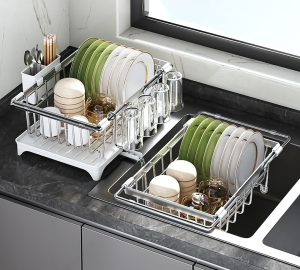 Simwind ที่คว่ำ จาน สแตนเลส 304 ชั้นวางผักระบายน้ำ ชั้นวางท่อระบายน้ำผลไม้ ซิงค์สแตนเล ชั้นคว่ำชาม ที่คว่ำ จาน ใหญ่ กันน้ำและกันสนิม ปรับขนาดได้ COD