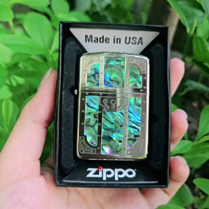 Bật Lửa Zippo Bạc Khối Khảm Xà Cừ Họa Tiết Amor 24 Có Tem Đỏ ( Tặng Đá Bấc) Hột Quẹt Xăng Đá Zippo