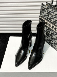 Low Heel Leather Womens Shoes Comfortable Commute Fashionable Sharp Pointed Toe Spring Autumn Season Popular Boot Style