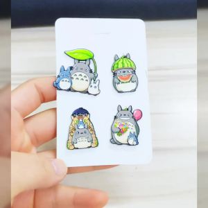 Bandai | 4pcs Kawaii Anime Cartoon Cat Enamel Brooch Pins Cute Forest Spirit Lapel Badges Fashion Bag Accessory Collectible Gift