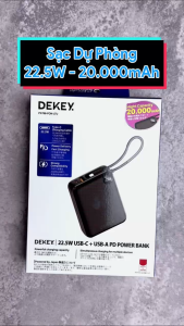 Sạc Dự Phòng 20000mAh DEKEY Power Pioneer - Sạc Nhanh 22.5W & USB-C PD Power Bank 2 Cổng Sạc Màn Hình LED