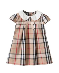 Cute Plaid Dress with Doll Collar And Bow for Little Girls Baby Clothes Princess Skirt Summer Fashionable Cotton Dress for Kids