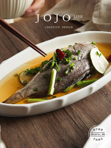 Đĩa Đựng Cá Hấp Cỡ Lớn Tinh Tế JOJOS L. PD Lift Hình Chữ Nhật Màu Trơn Đơn Giản Tráng Men Sứ Cỡ Lớn Dùng Tại Nhà