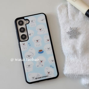 Wasai Cute White Dog Illustration Silicone Phone Case for Samsung S23 Ultra S24 Black Edge Anti-Fall Soft Shell S25 Ultra New Model