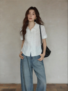 seemon | Stylish Korean Style Summer Shirt Short Sleeve with Collar and Trim